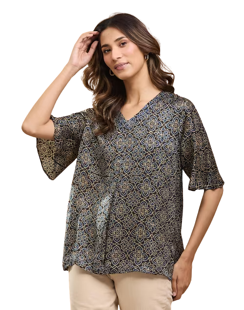 Blusa estilo Ajrakh. Índigo, Nueva