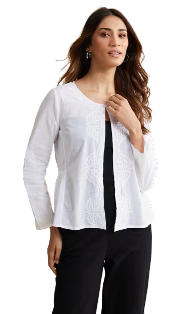 Chaquetilla con bordado chikankari. Blanca. Nueva