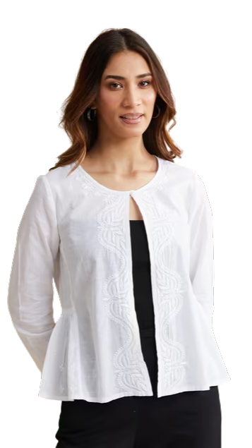 Chaquetilla con bordado chikankari. Blanca. Nueva