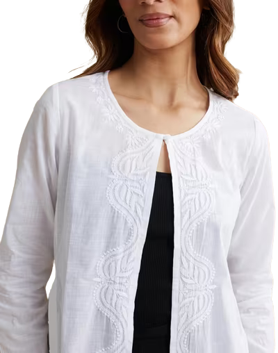 Chaquetilla con bordado chikankari. Blanca. Nueva