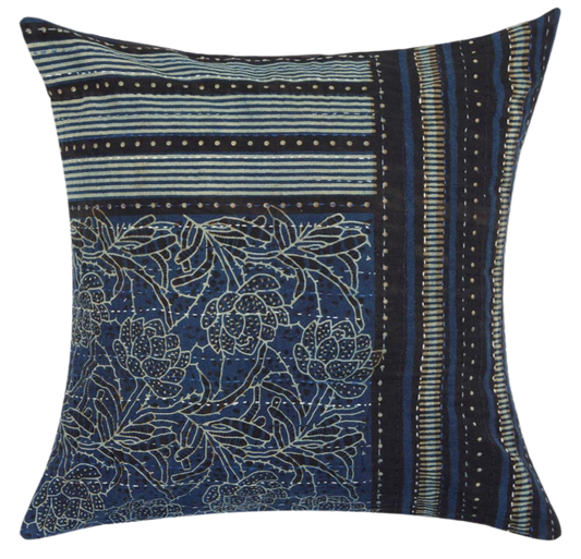 Funda de cojín de algodón estampada. Azul índigo. Abhinita 40x40