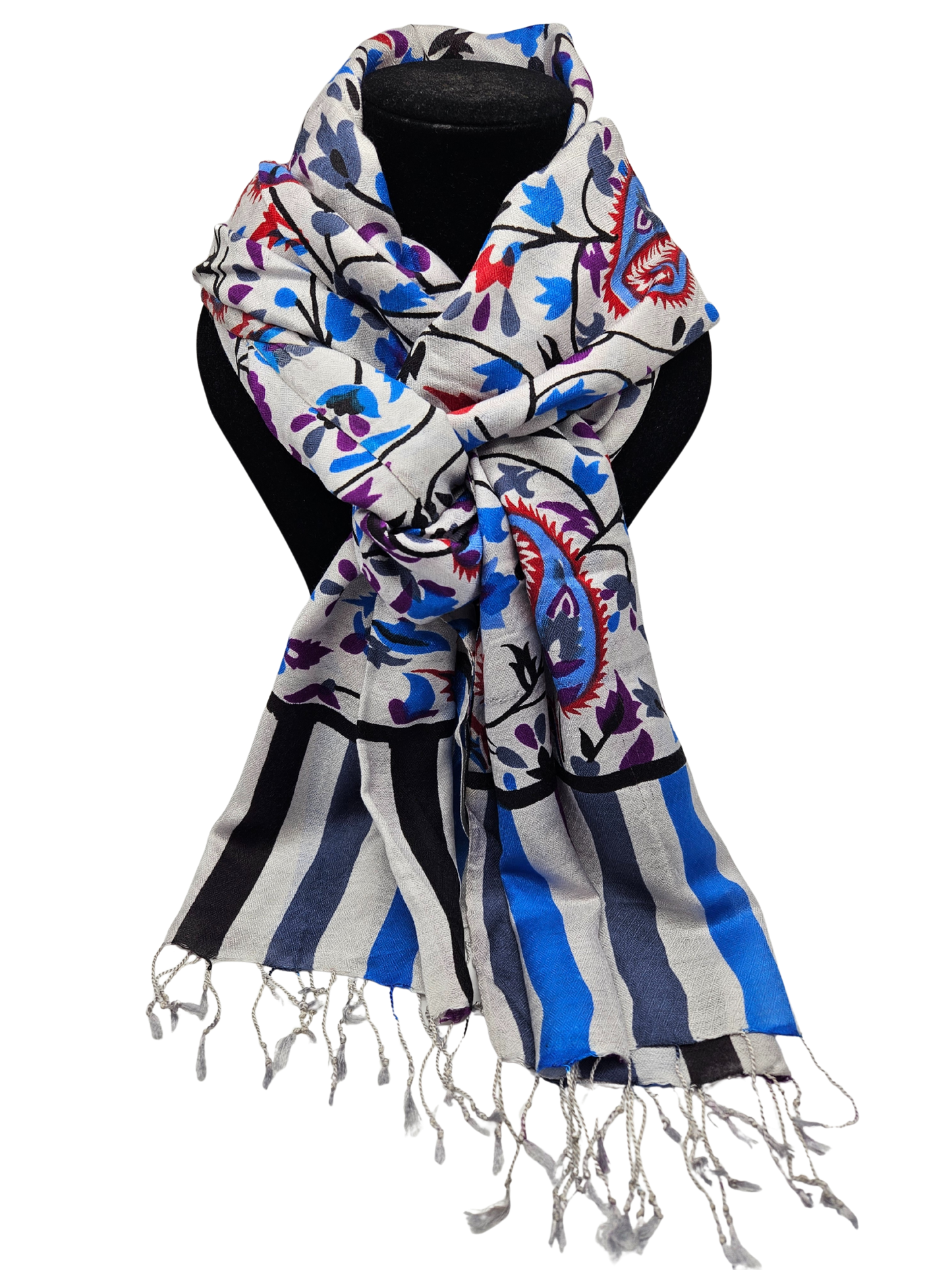 Mascada de algodón estampada. Blanco con azul