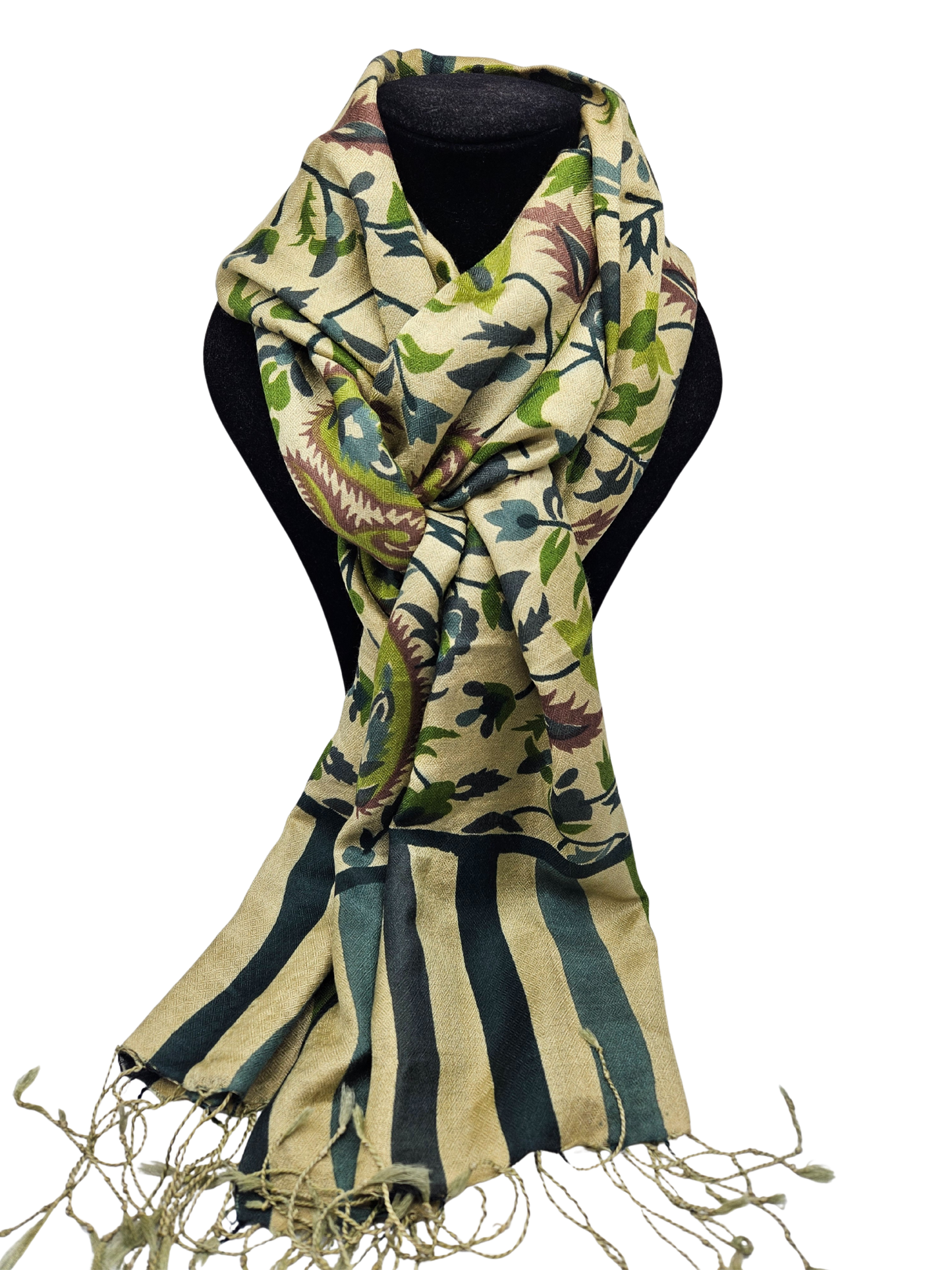 Mascada de algodón estampada. Verde hoja