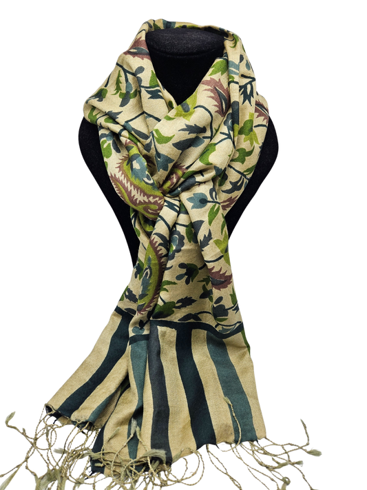 Mascada de algodón estampada. Verde hoja