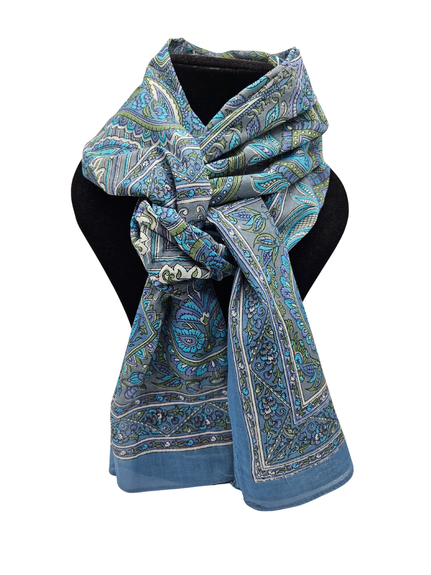 Mascada de algodón estampada. Azul acero