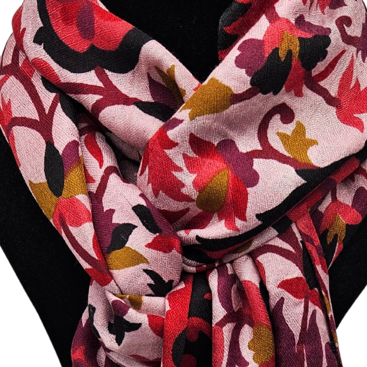 Mascada de algodón estampada. Rosa