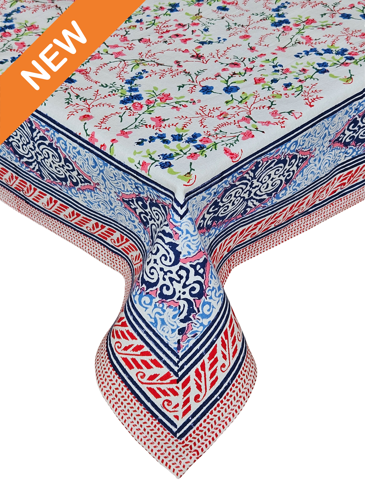 Mantel rectangular 100% algodón estampado a mano. Bikaner flower Nuevo