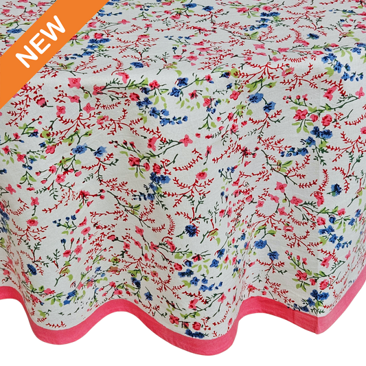 Mantel redondo estampado a mano. Bikaner Flower. Nuevo