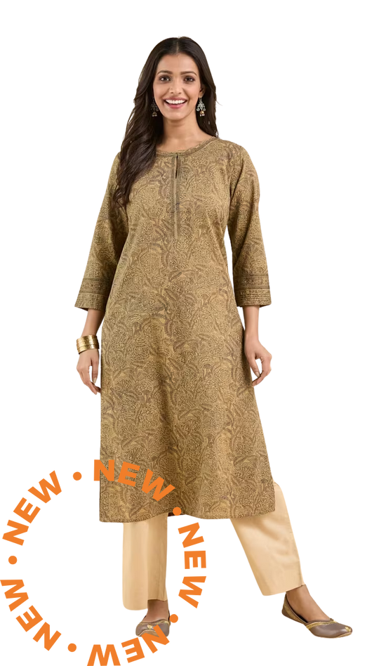 Kurta larga estampada. Café PREVENTA