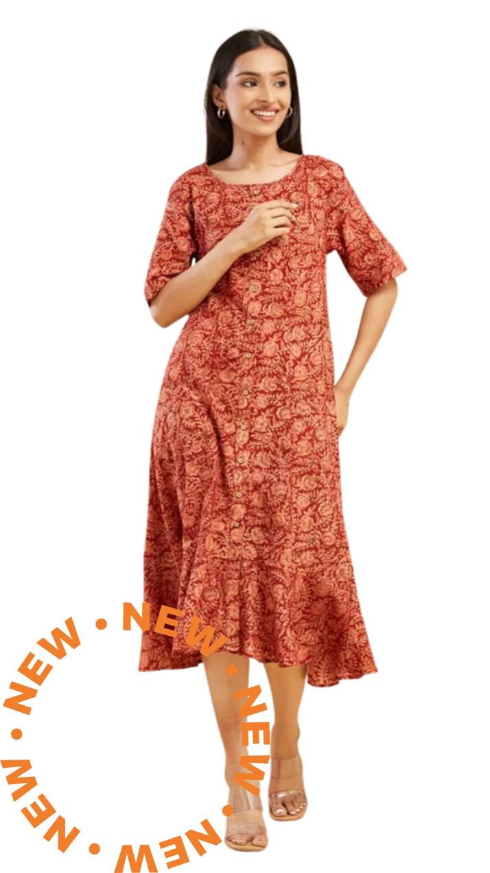 Vestido kalamkari. Rojo vivo PREVENTA