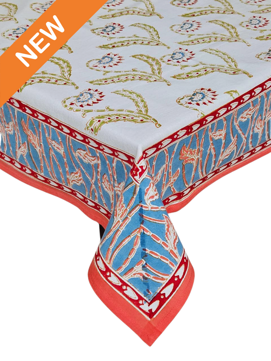 Mantel cuadrado 100% algodón estampado a mano: Jenny Jaal WH. Nuevo