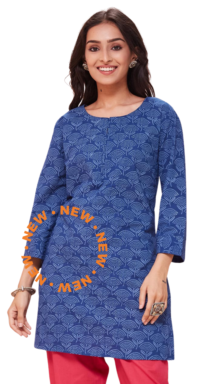 Kurta corta. Azul añil natural. Estampada