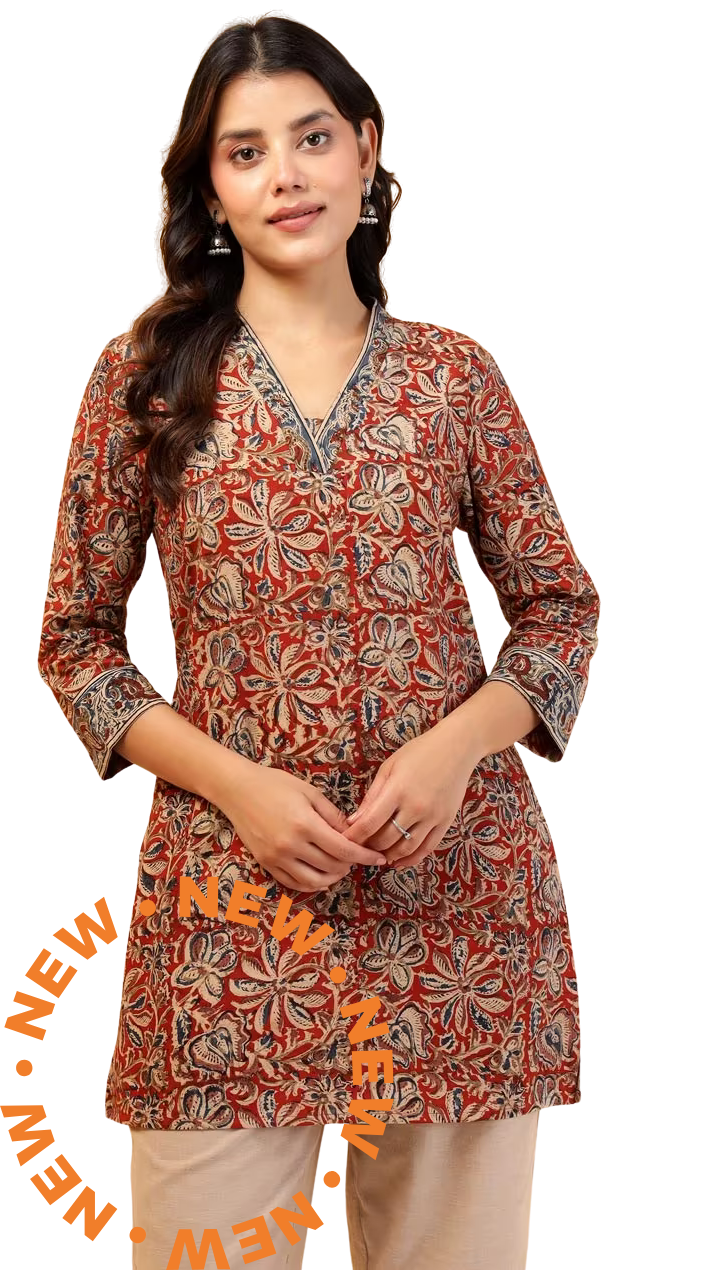 Kurta short kalamkari. Marrón. Slim Fit PREVENTA
