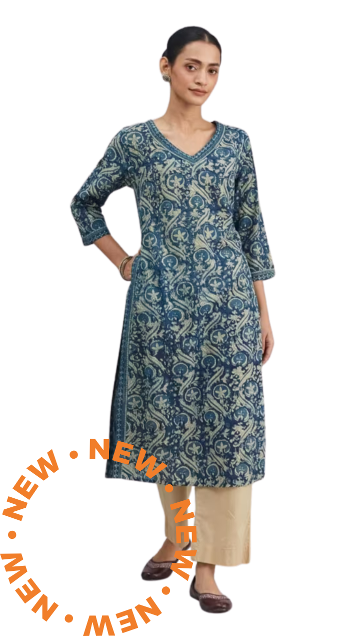 Kurta larga azul índigo natural. Dabu PREVENTA