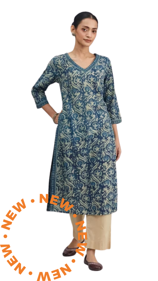 Kurta larga azul índigo natural. Dabu PREVENTA