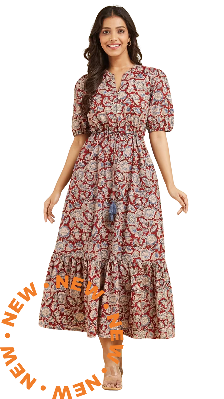 Vestido kalamkari. Rojo PREVENTA