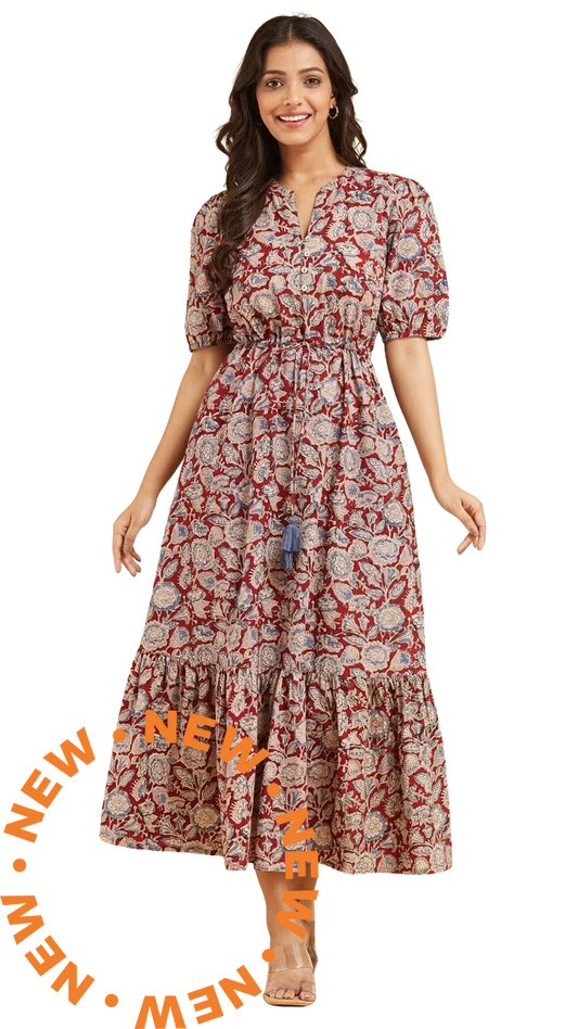 Vestido kalamkari. Rojo PREVENTA