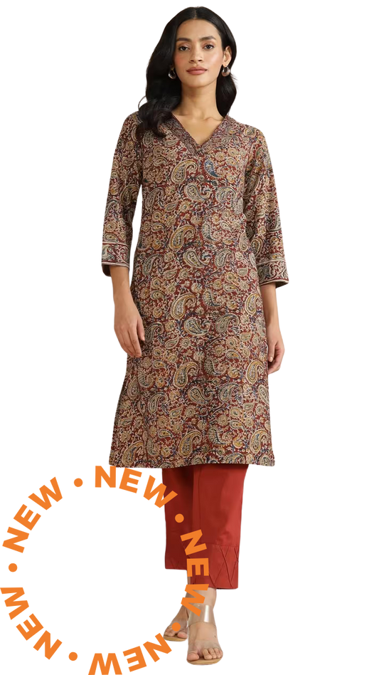Kurta med kalamkari. Marrón PREVENTA