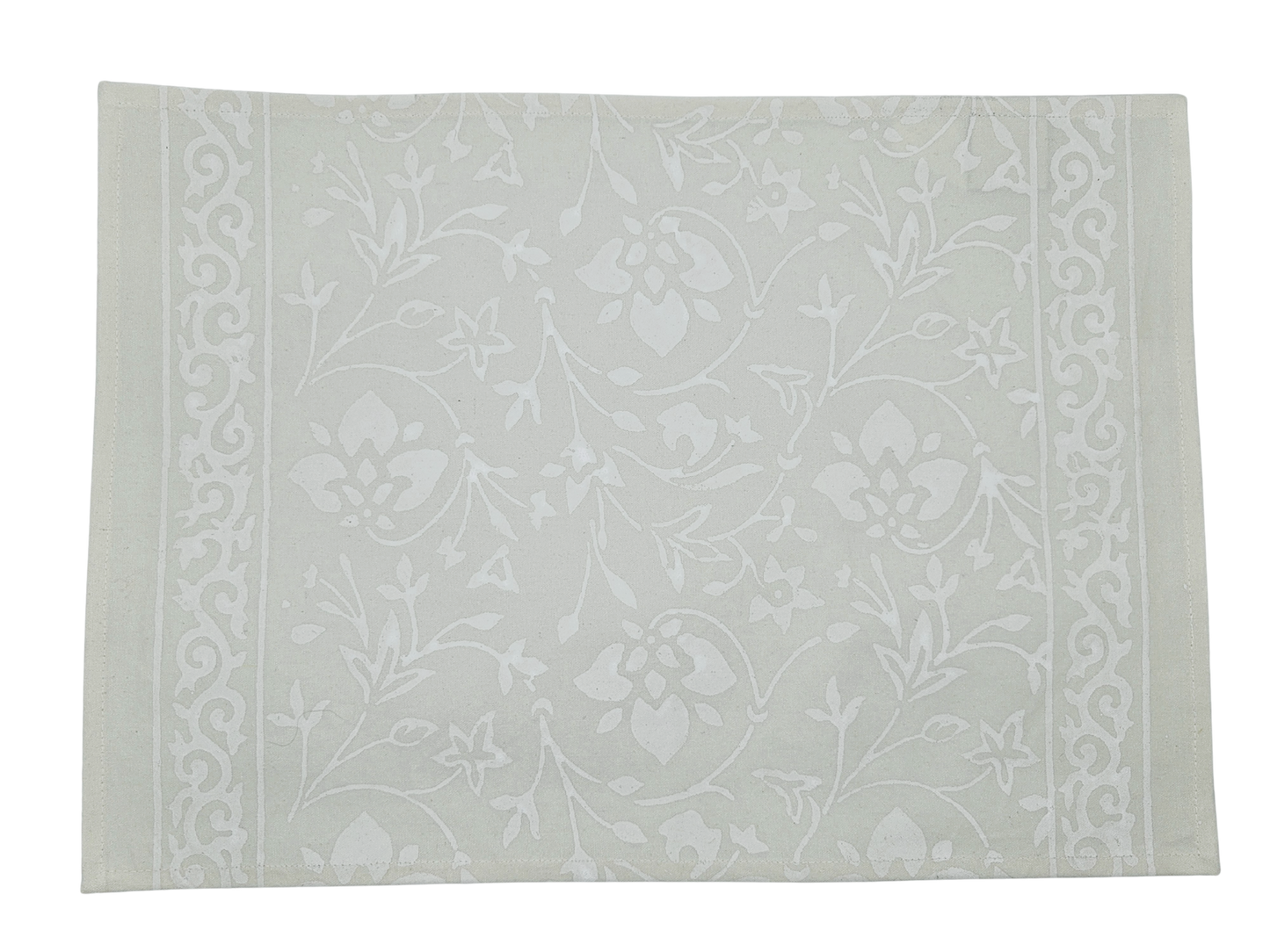 Mantel individual estampado a mano. Blanco sobre blanco