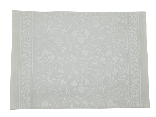 Mantel individual estampado a mano. Blanco sobre blanco