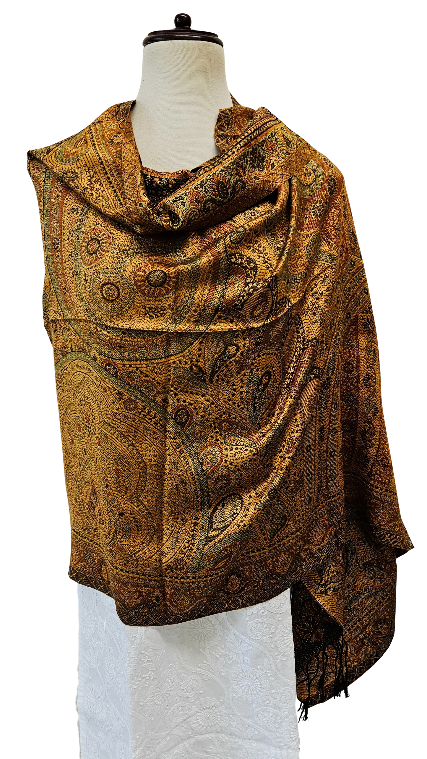 Chal de seda. Dorado / naranja