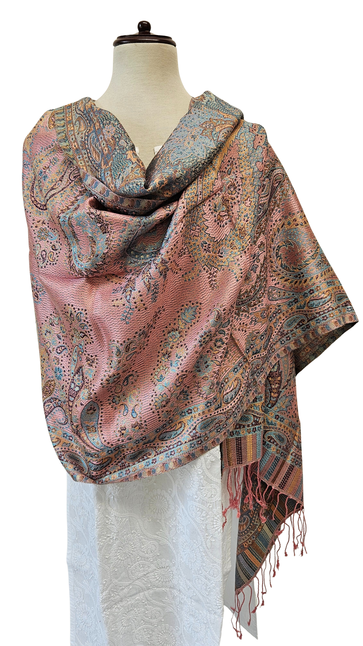 Chal de seda. Rosa / azul