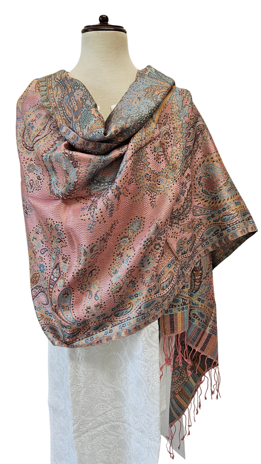 Chal de seda. Rosa / azul
