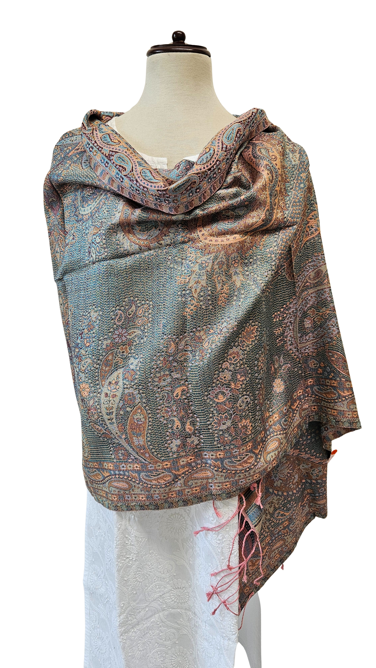 Chal de seda. Rosa / azul