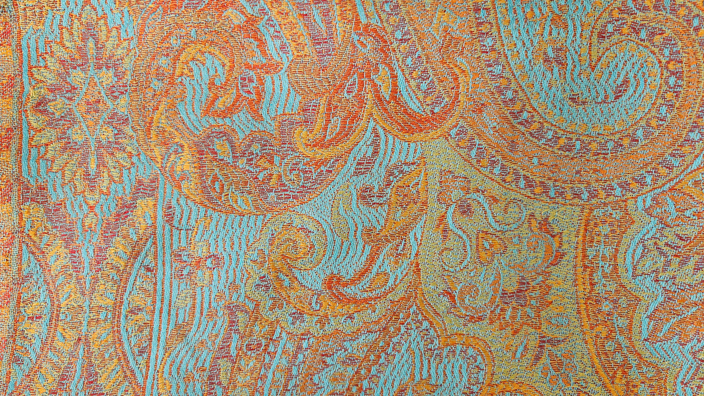 Chal de seda. Turquesa / tangerina