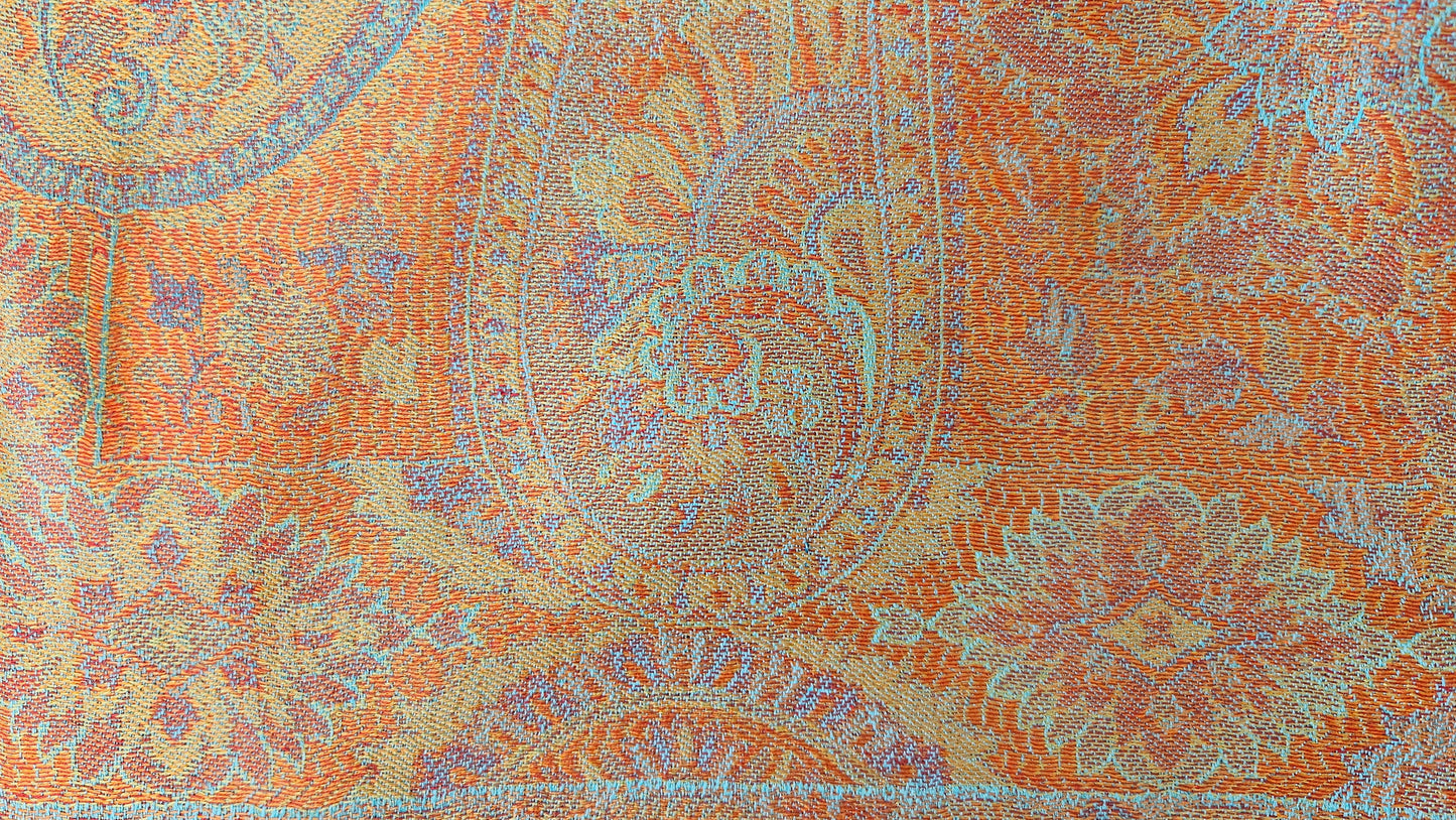 Chal de seda. Turquesa / tangerina