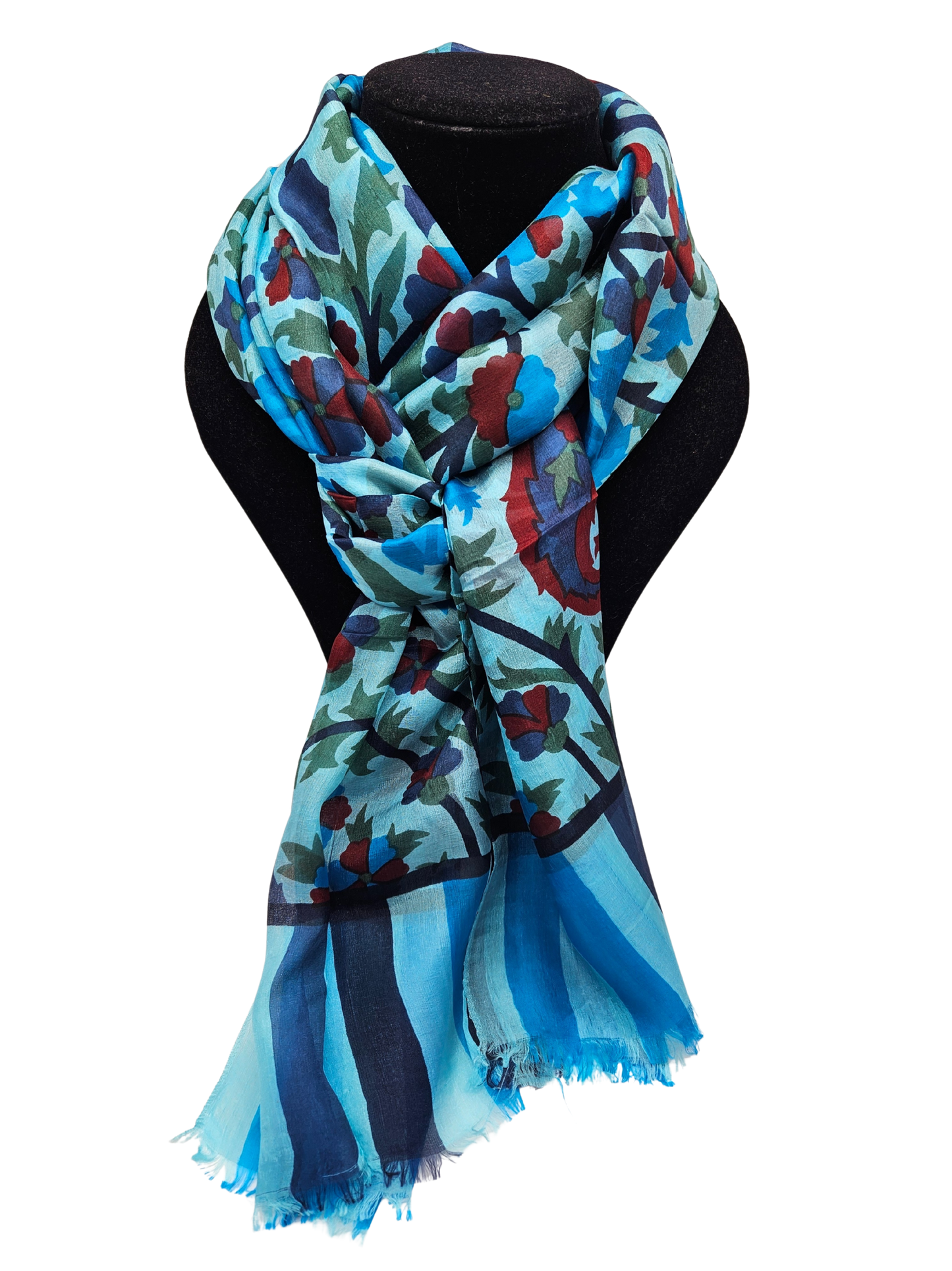 Mascada de seda estampada. Khani grande azul claro