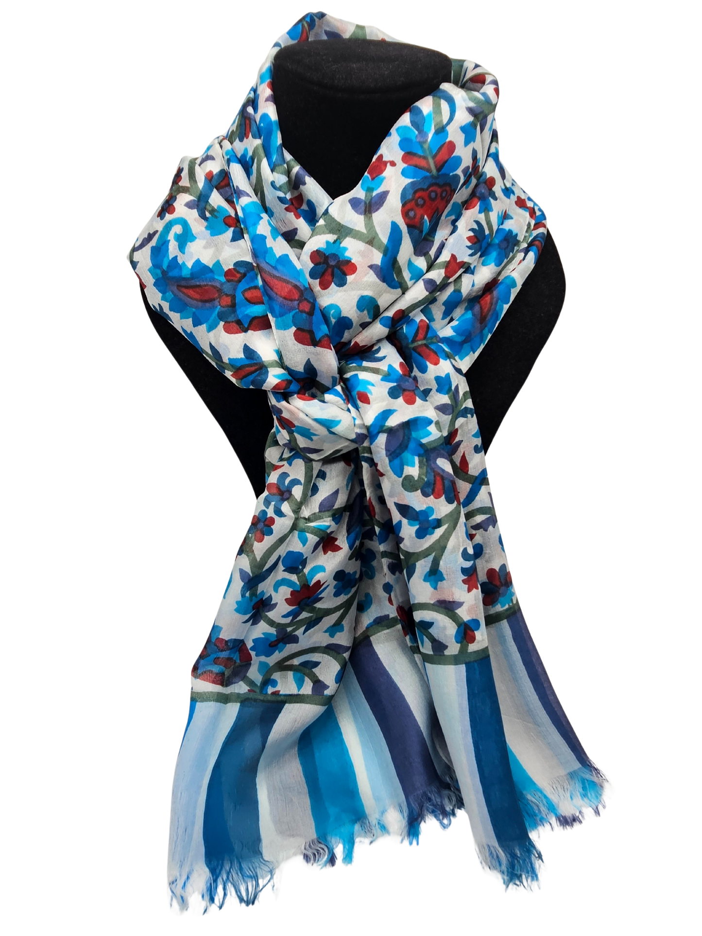 Mascada de seda estampada. Khani grande azul fondo blanco