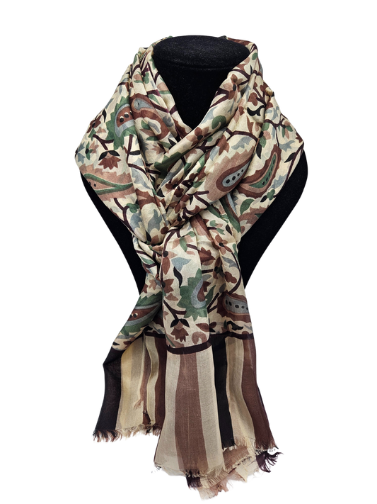 Mascada de seda estampada. Khani grande beige