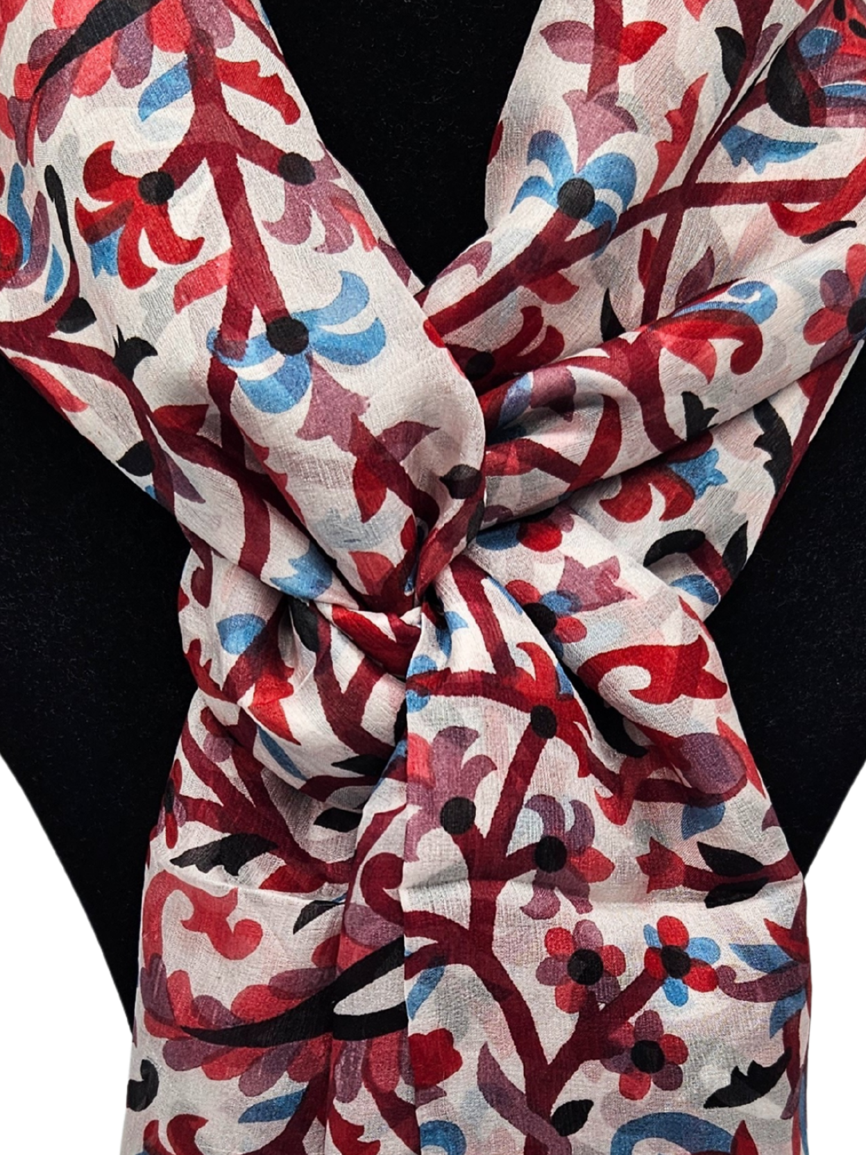 Mascada de seda estampada. Khani grande vino fondo blanco