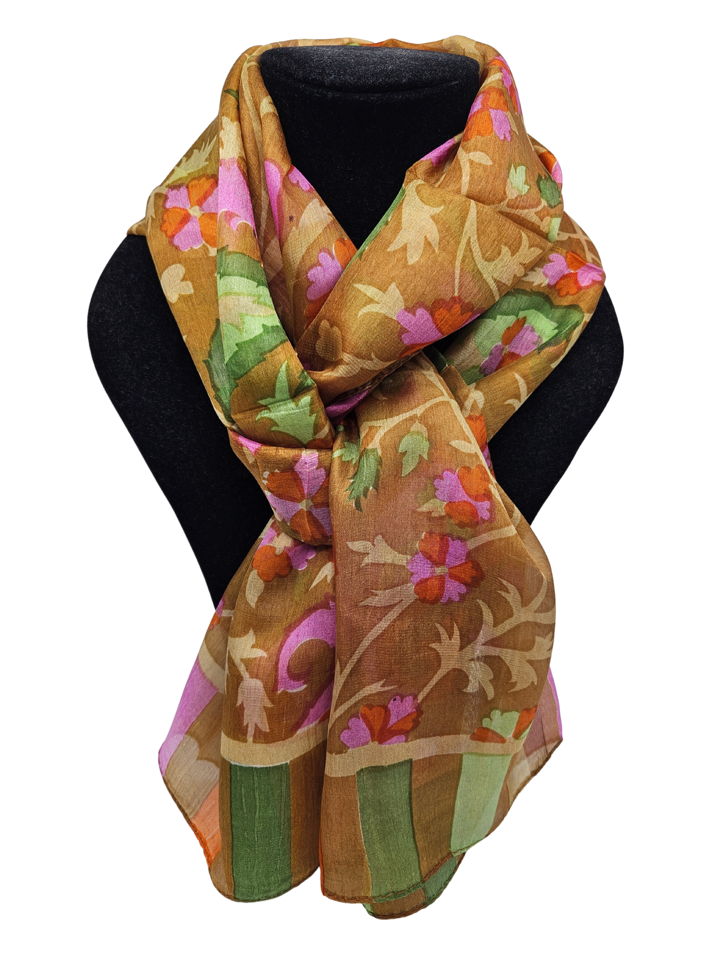 Mascada de seda estampada. Café claro