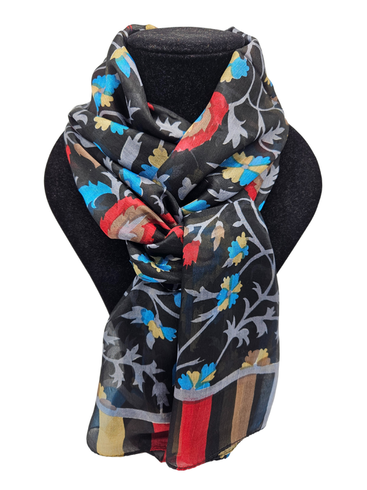 Mascada de seda estampada. Negra