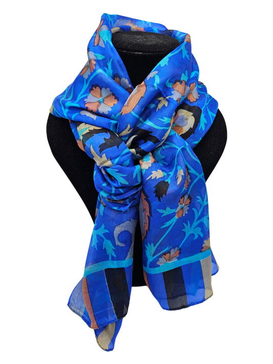 Mascada de seda estampada. Azul eléctrico