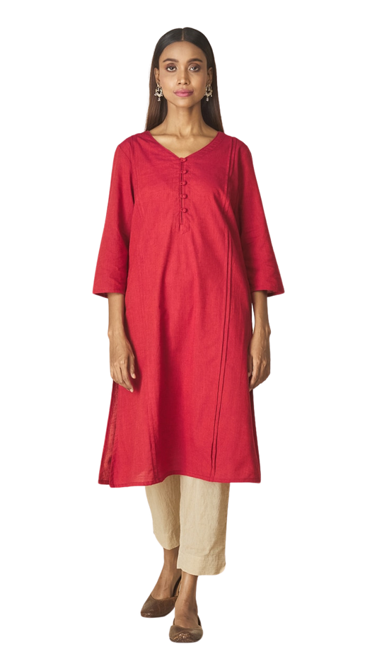 Kurta larga con pliegues laterales. Roja