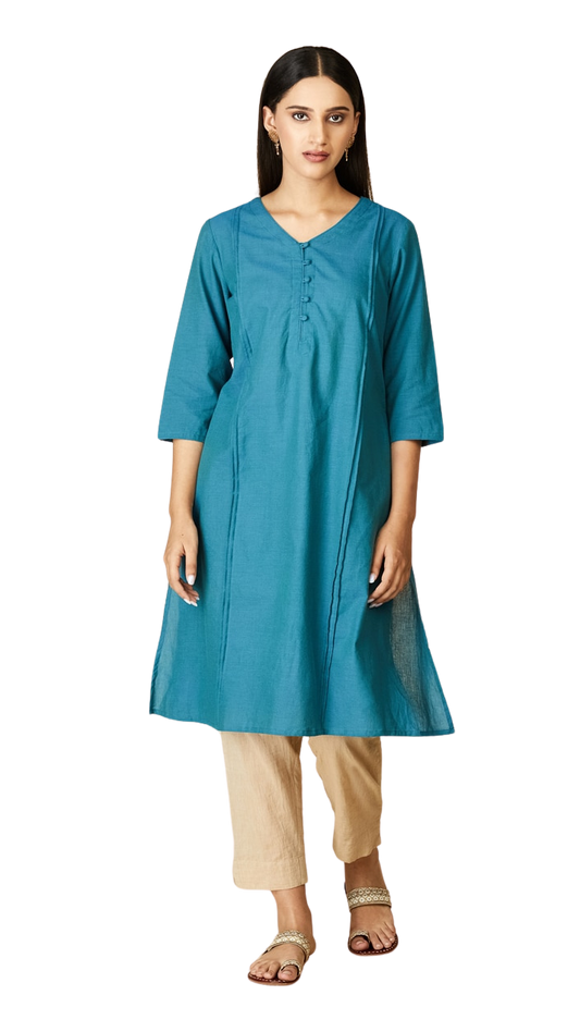 Kurta larga con pliegues laterales. Azul