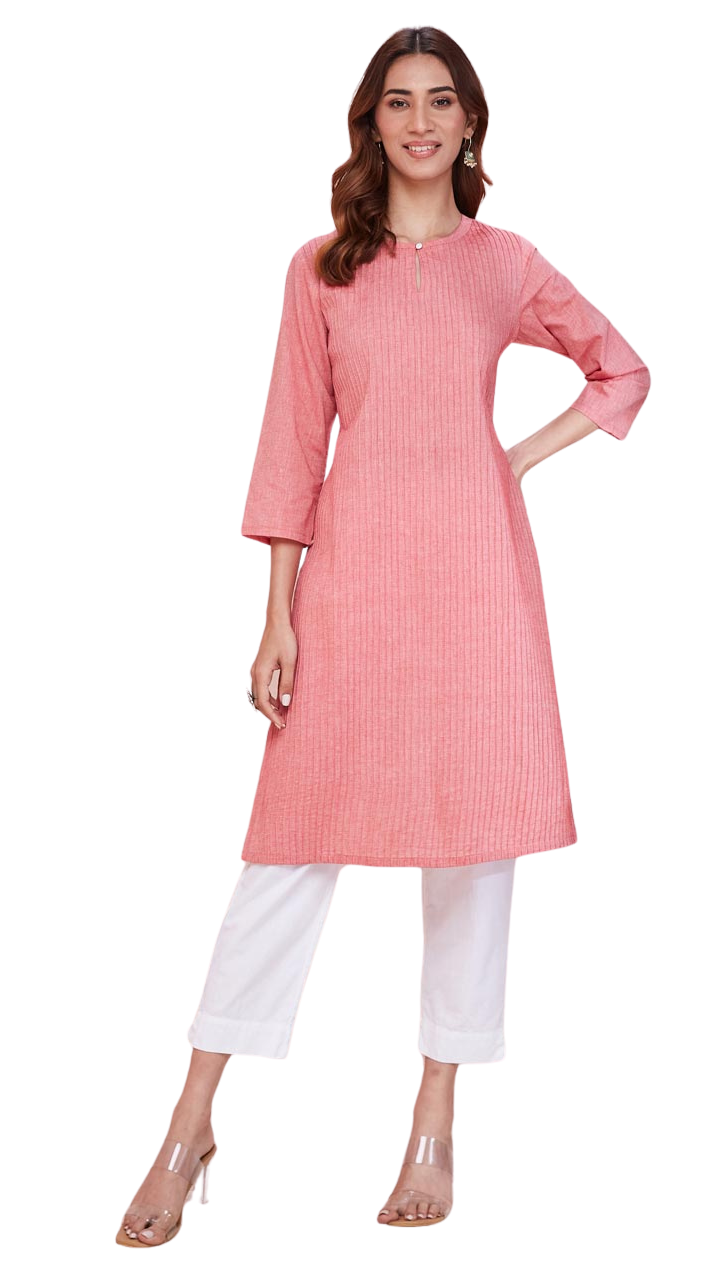 Kurta larga con pliegues. Rosa