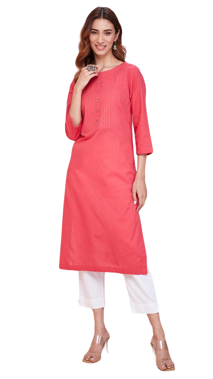 Kurta larga con pespunte. Coral