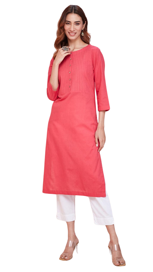 Kurta larga con pespunte. Coral