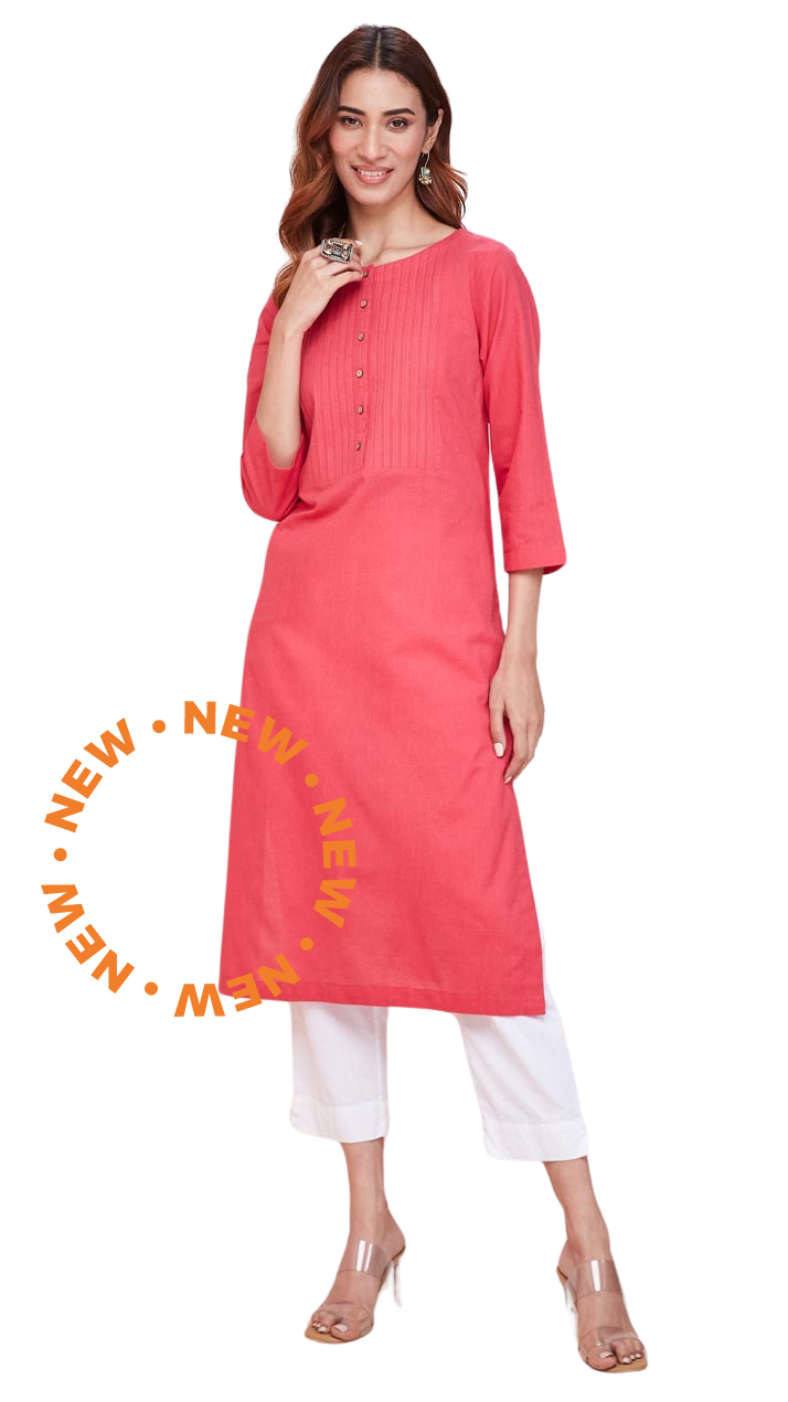 Kurta larga con pespunte. Coral