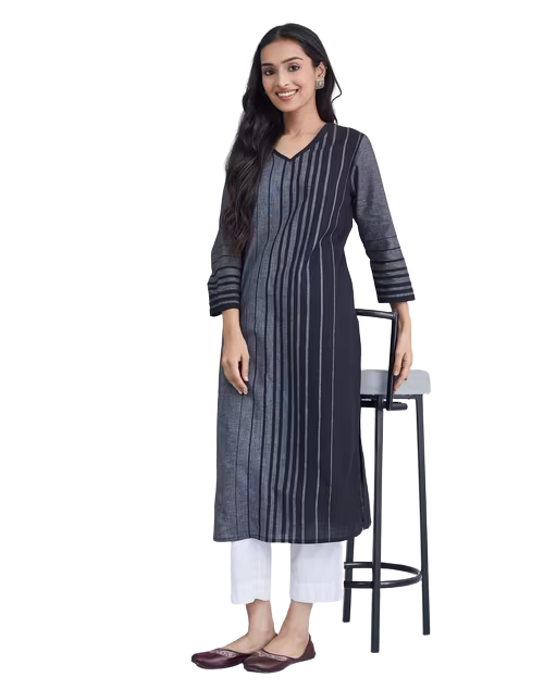 Kurta larga a rayas. Negra. Nueva