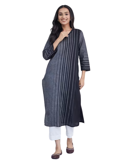 Kurta larga a rayas. Negra. Nueva