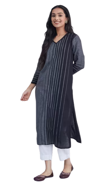 Kurta larga a rayas. Negra. Nueva