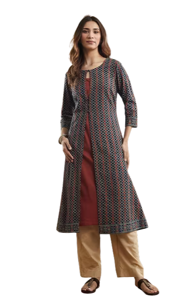Kurta larga (set) estampada. Slim Fit marrón. Nueva