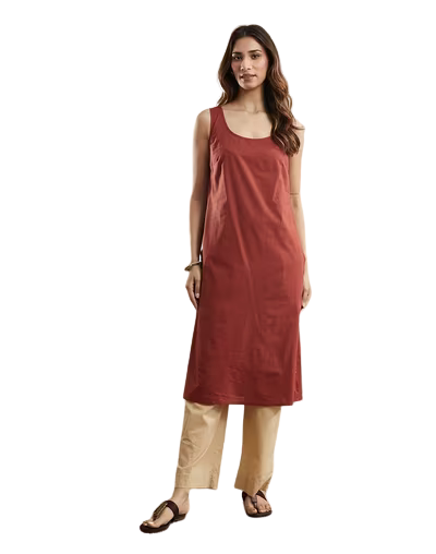 Kurta larga (set) estampada. Slim Fit marrón. Nueva