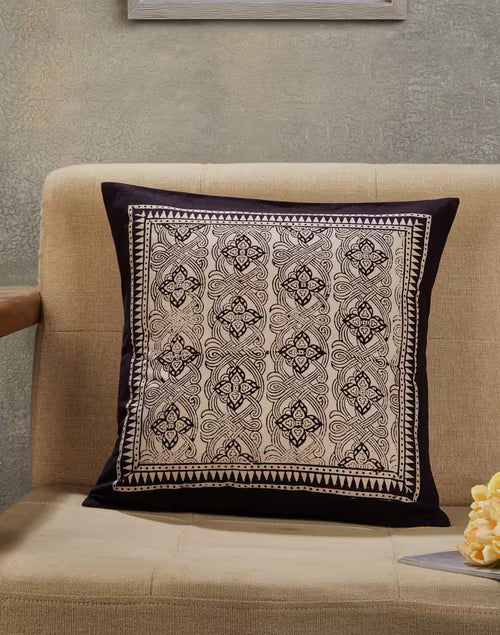 Funda de cojín de algodón estampado bagh. Ojasvat negro 40x40
