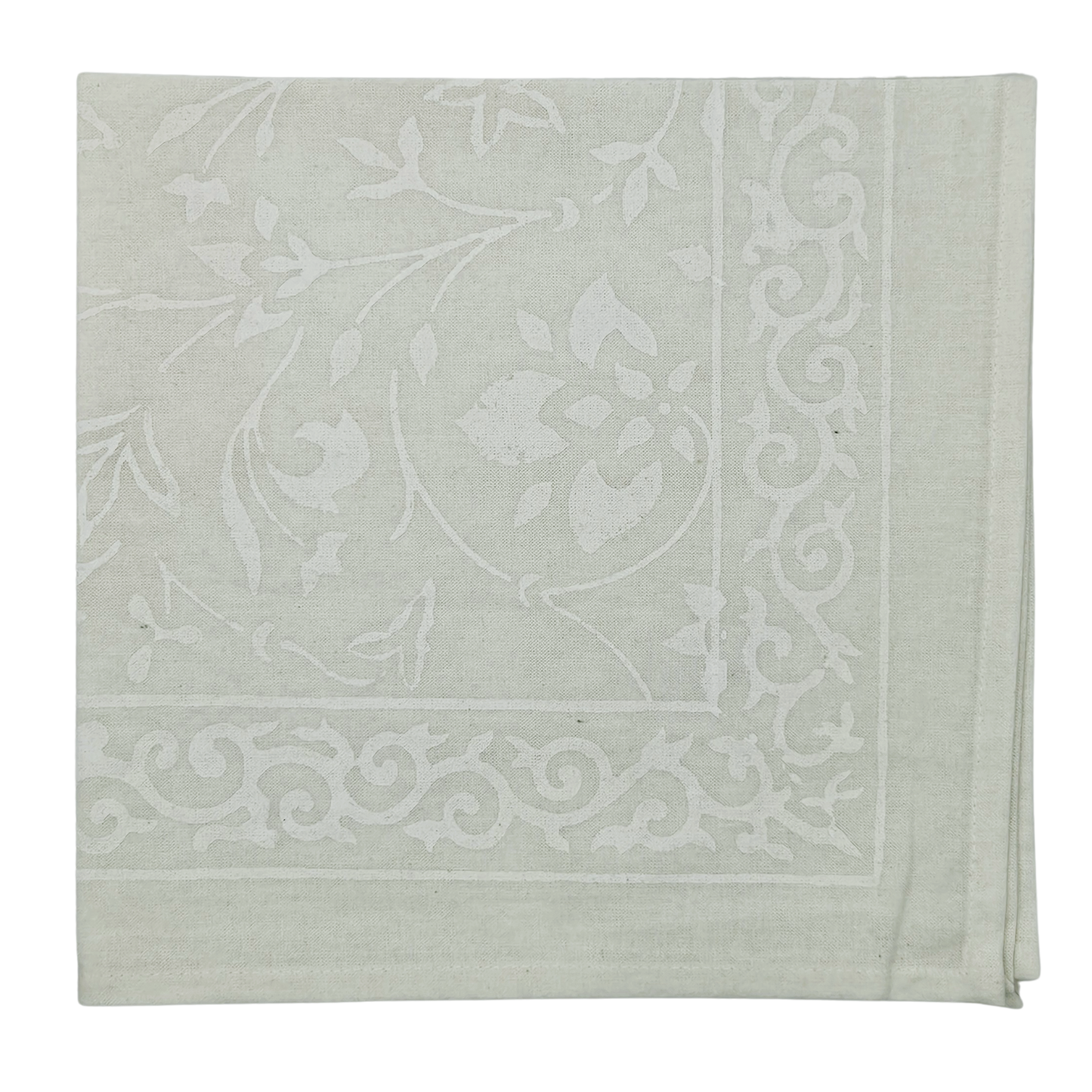 Servilleta lisa de algodón estampada a mano. Blanco sobre blanco